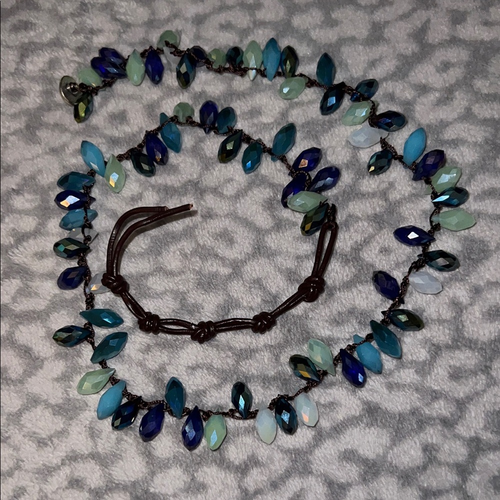 🆕 Lizou Blue Green Crystal Necklace/Bracelet